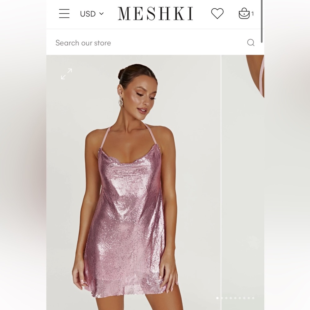 Meshki Dove Glomesh Cowl Mini Dress - Blush Pink S